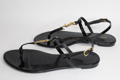 Saint Laurent Cassandra Flat Sandals Black Patent Leather EU 37.5 US 7.5 659817 - Picture 10 of 18