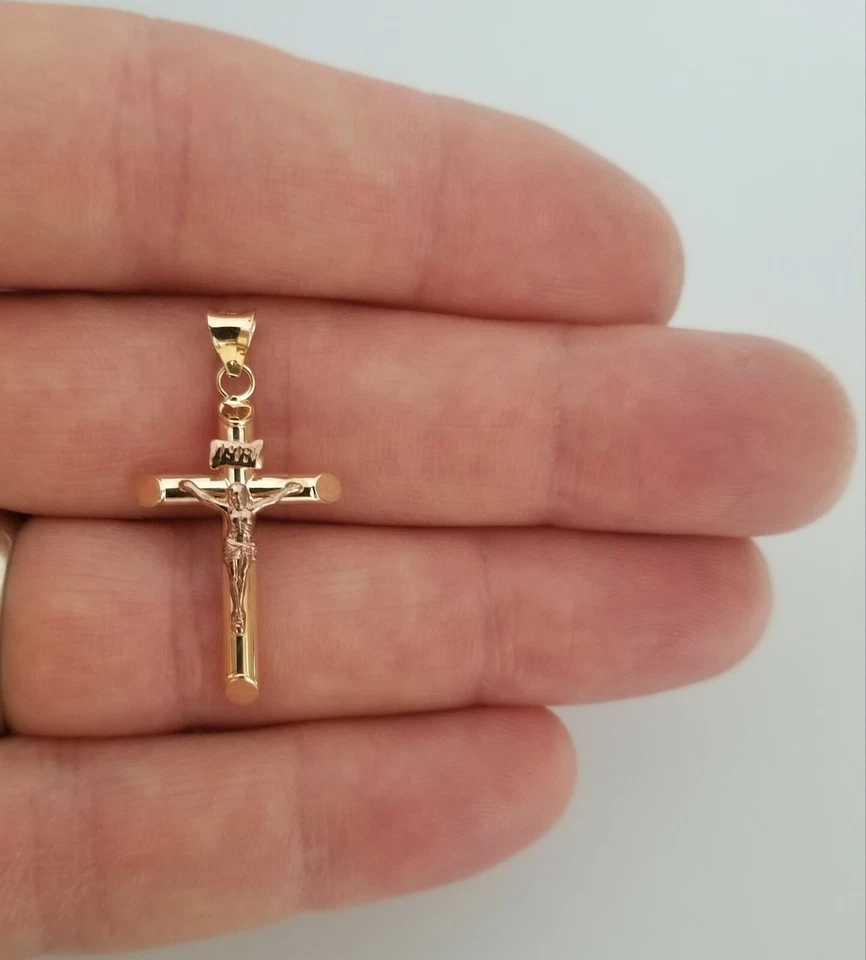 14k Gold Crucifix Religious Cross-2 Tone-INRI  Pendant for Necklace - Image 3 of 4