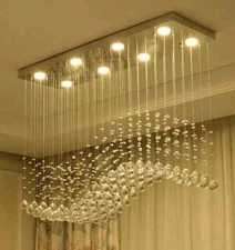 Luxury Modern K9 Crystal Chandelier LED Light Long Wave Ceiling Lighting Lamp 