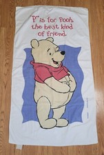 Vintage Classic Pooh Winnie The Pooh Beach Towel 52 x 30 White "P Is For Pooh"