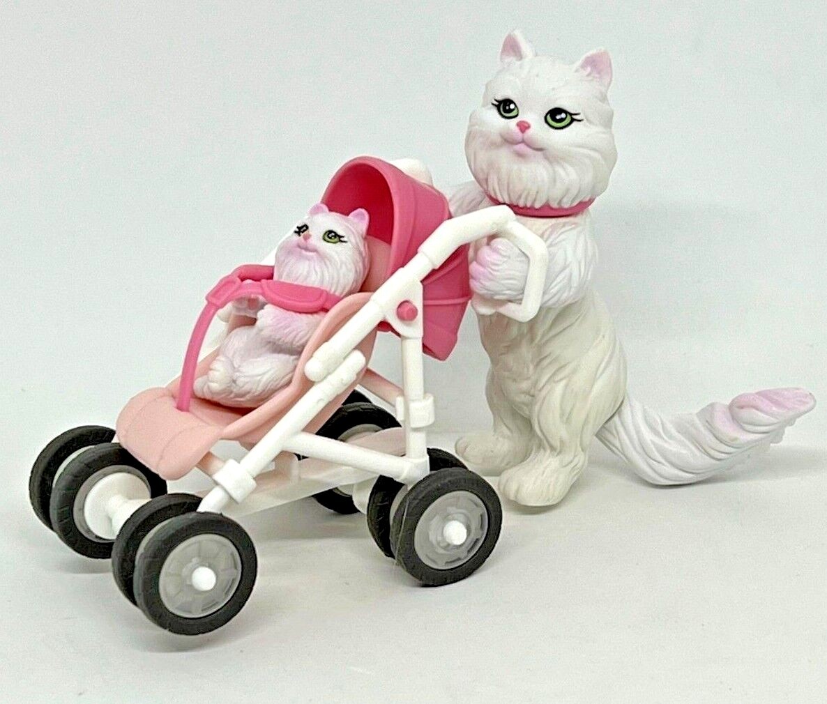 Barbie Posh Pets White Persian Cat Mother w/Baby Kitten