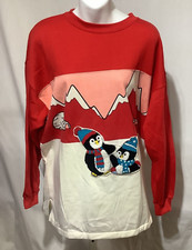 NWT Vintage Energie Fuzzy Penguins Patch Sewn On Red  White Sweatshirt Large