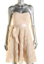 AIDAN ~ Beige Rosettes Strapless Sweetheart Belted A-Line Party Dress 2 NEW $285