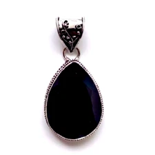Black Onyx Gemstone 925 Sterling Silver Ethnic Handmade Jewelry Pendant 1.90"