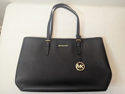MICHAEL KORS Jet Set Travel MK TZ Tote Bag Black Saffiano Leather 38F7GTVT3L