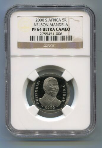 NGC S.Africa 2000 (5R) PF 64 pièce Nelson Mandela ultra-épreuve caméo Afrique du Sud - Photo 1/5