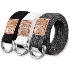 3 Pack Canvas Web Belts 1.25" Wide Double D-ring Buckle for Men, Adjustable S...