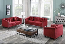 Wine Microfiber 3-Piece Couch Living Room Sofa Set