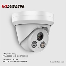 VIKYLIN 5MP Dual Light POE Turret IP Camera Full Color IR MIC IP67 Waterproof