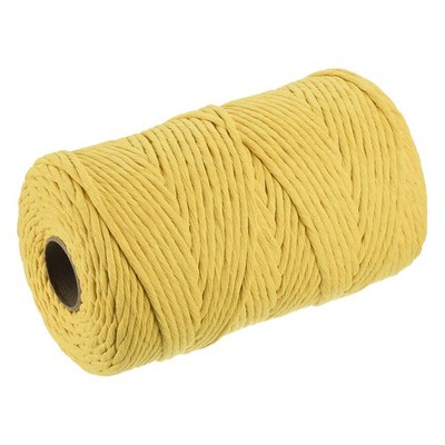 Cotton Rope Twisted Single Strand Cord, Yellow 200M/219 Yard 4mm Dia