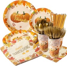 192 PCS Thanksgiving Party Supplies Disposable Plates, 24 Paper