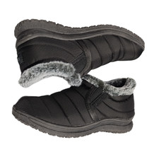 Minnetonka Timpson Tulsa Snow Boots Womens Size 8 Black Faux Fur Lined Slip On