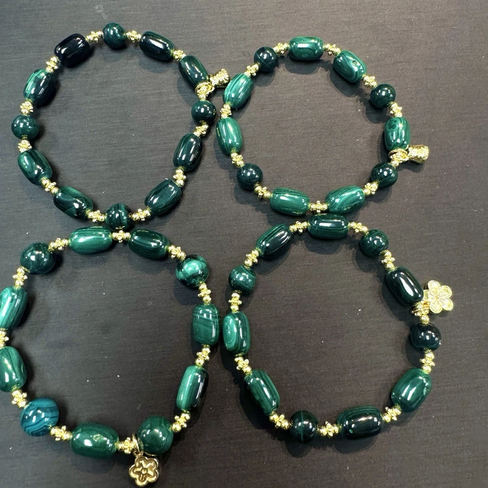 Hecho a mano * GENUINO * MALAQUITA * Pulsera de piedra, 8 mm + Hecho en EE. UU. Foto 2 de 2