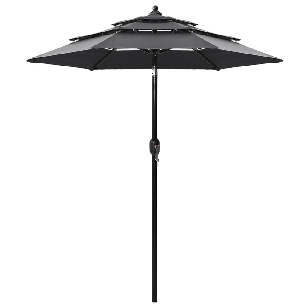 Parasol à 3 niveaux pour terrasse ombragée mât aluminium 2 m anthracite