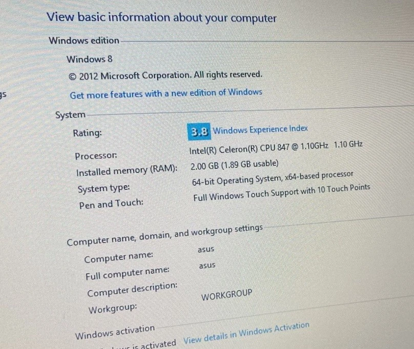 ASUS F202E 11” 2GB RAM 320GB HDD Windows 8 Touch notebook WORKS /*BATTERY FAULT* - image 2 of 4