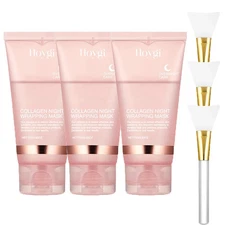 HOYGI Collagen Wrapping Mask Renewal Night Care Mask Cream W/ Brush (PACK OF 3)