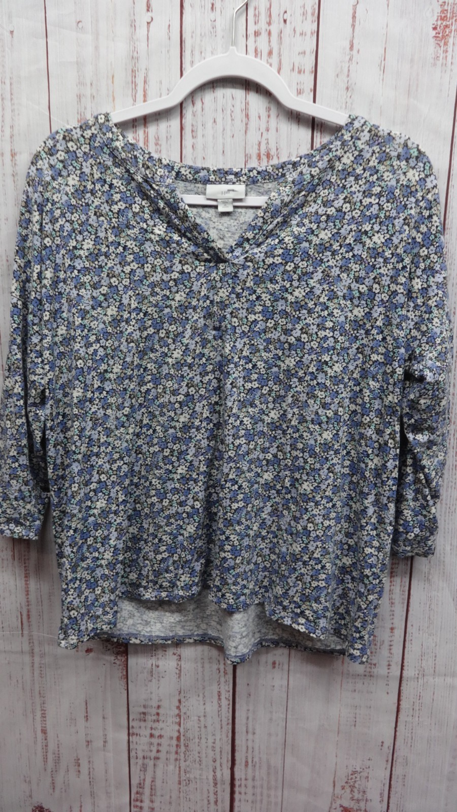 J Jill Petite M Floral Print V Neck 3/4 Sleeve Blouse Top Multicolored Casual