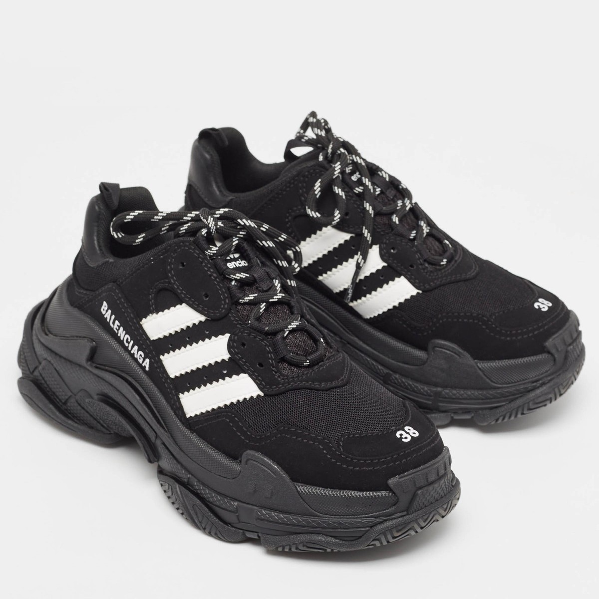 Balenciaga x Adidas Black/White Faux Leather and Mesh Triple