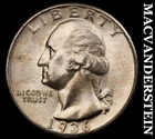 1936 Silver Washington Quarter - Choice Gem Brilliant Unc++++  Lustrous  #K163