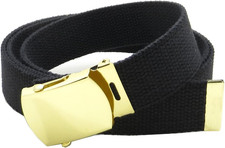 Canvas Web Belt Military Style with Brass Buckle and Tip 54" Long Many Colors