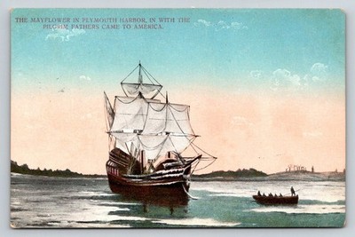Mayflower Ship in Plymouth Harbor Antique Postcard Reichner Bros Boston