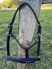 Leaders 1" Navy Blue Crystal Black Leather Halter for Horse Size