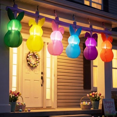 10FT Long Easter Inflatable Bunny Flashing Lights Decorations, Builtin LED Li...