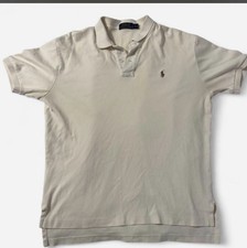 Polo Ralph Lauren Cream Short Sleeve Polo Shirt M Collared Knit Embroidered Logo