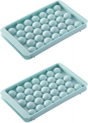 2 Packs Round Ice Cube Tray with Lid and Bin, Sphere Ice Cube Mold for Freezer