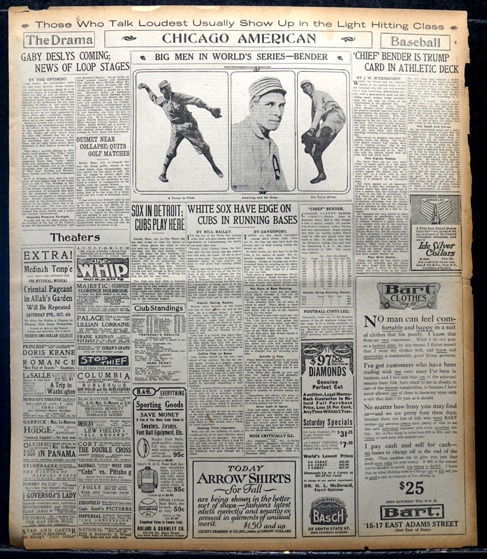 1913 Chicago Sports Page - Big Men of the World Series, Athletics Chief Bender
