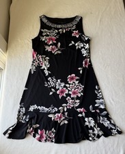 White House Black Market Black Stretchy Flower Dress Size Large Embellished Neck