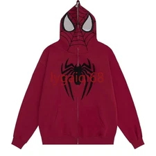 Spider Sweatshirt Hooded Sweats Jacket Unisex Full Zip Spiderman Hoodies Coat 复古