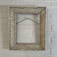 VINTAGE Ornate Picture Frame ornate CARVED WOOD white Gold FITS 8 x 10