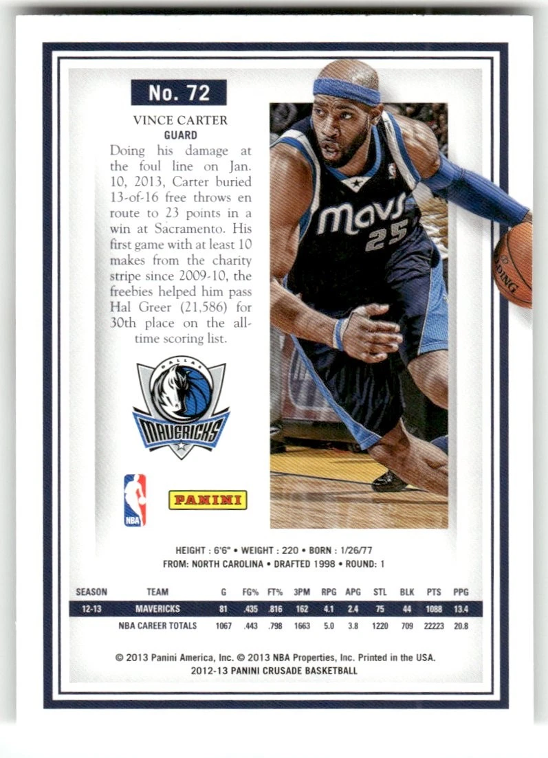 Vince Carter - 2012-13 Panini Crusade Basketball - Dallas Mavericks #72