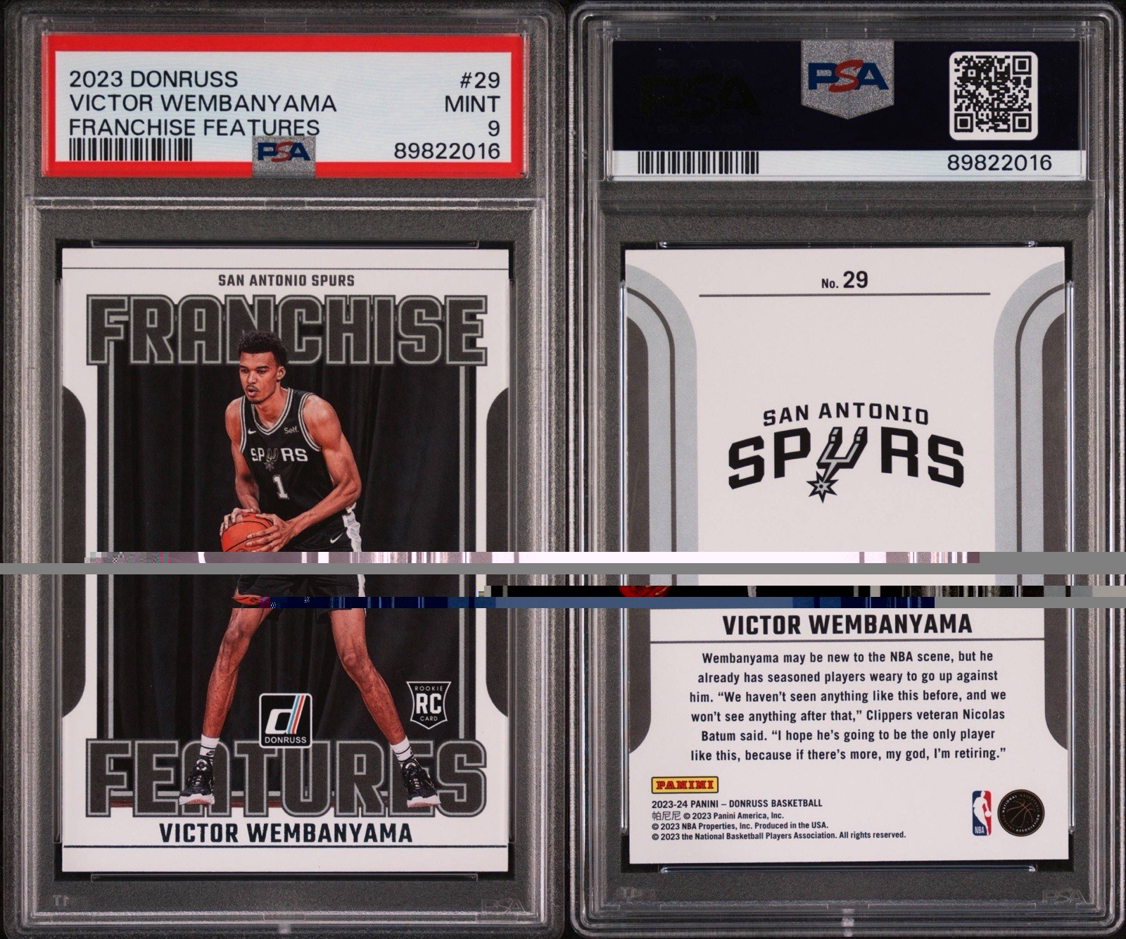 2023-24 Donruss Victor Wembanyama Franchise Features RC #29 Spurs PSA 9 view 3