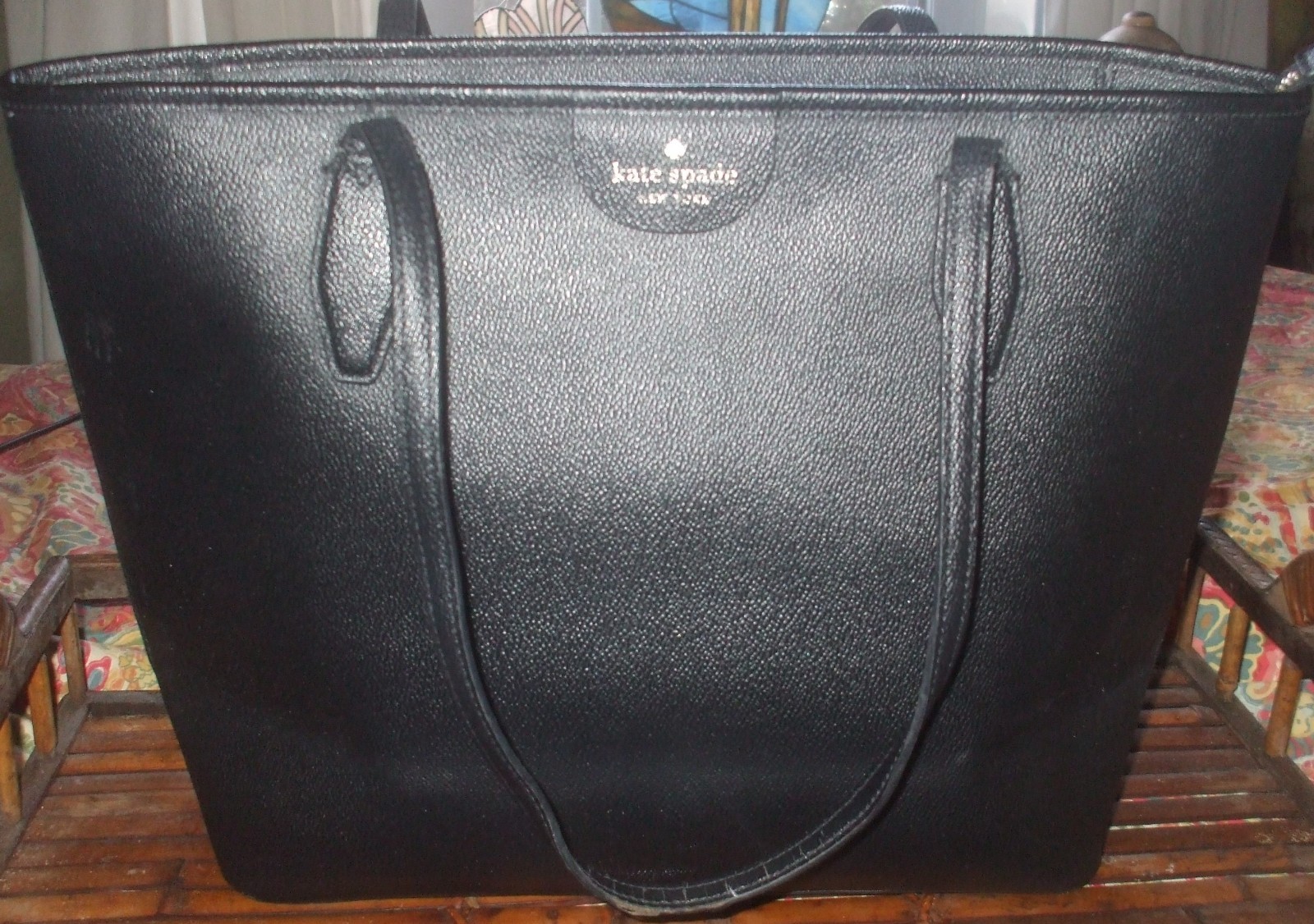 Kate Spade black leather large tote shoulder bag travel school shopper bag