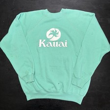 Vintage 80s Kauai Hawaii crewneck sweatshirt LARGE puffy graphics Made USA Green
