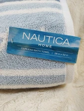 New Logo Nautical Fairlead Bath Towel 100% Cotton Beachy Ocean Blue Hue Stripes