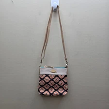 Spartina 449 Geometric Floral Print and Leather Crossbody Bag Linen Multicolor