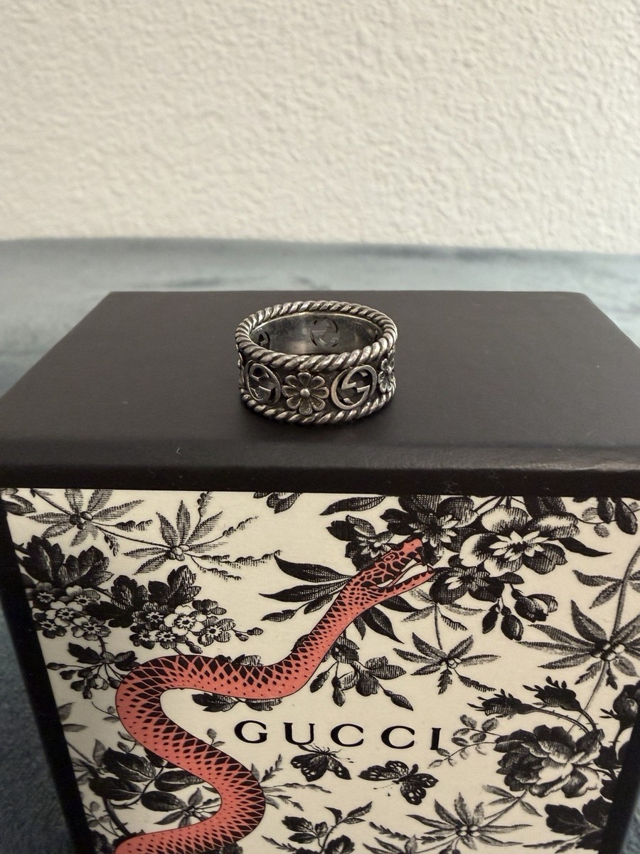 Brand New Gucci Interlocking G Flower Silver 925 Ring Size 8 (X