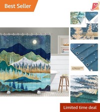 Mountain Forest Starry Night Shower Curtain Polyester Waterproof Bathroom Decor