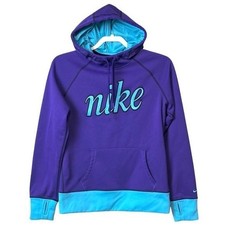 Nike Women's Purple and Teal Logo Therma Fit Lined Hoodie Sz M