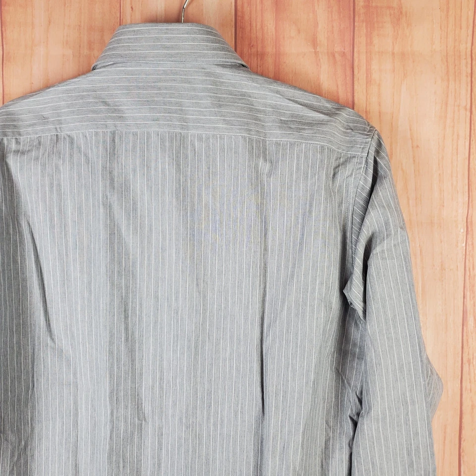 DKNY Dress Shirt Mens Sz 15.5 Gray Striped Slim Fit Oxford Business Formal - Image 4 of 4