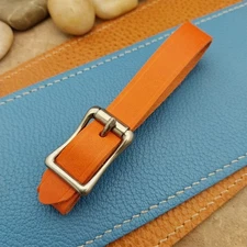 Orange Italian Leather Pocket Watch Fob Strap & Nickel Finish Solid Buckle