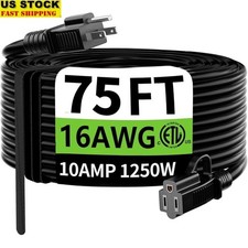 75ft Heavy Duty Outdoor Extension Cord 3 Prong Power Plug Socket Safety Design