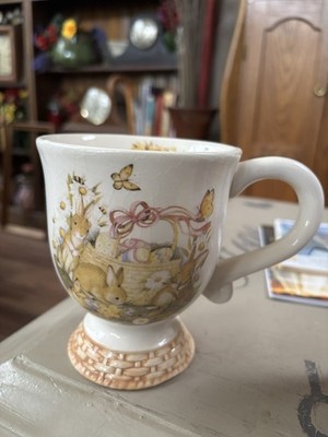 Pair (2) Barrel  Bunny Basket  Mug Cup Floral Weave By Susan Wingnet 5 