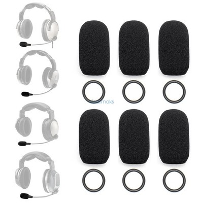6 Mic Foam Covers+6 O-Rings for Lightspeed Zulu 3 , Sierra, Tango, PFX Headset