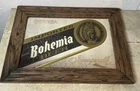 Vintage BOHEMIA Beer Mirror Sign Advertising Framed Man Cave Wall Decor 22.5x18