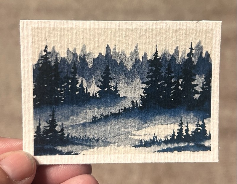 ACEO Moody Blues, Original Watercolor Print Landscape By Sasha Lehto
