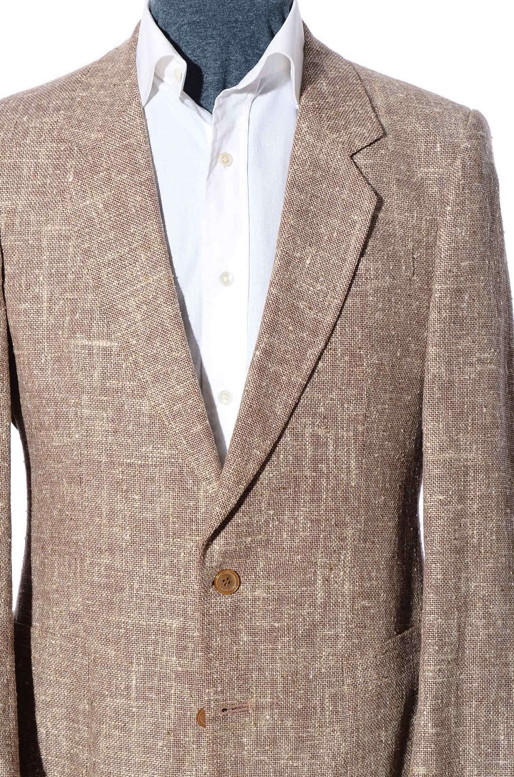 40R Vintage Brown Speckled Silk Linen 2Button Patch Pockets Sport Coat